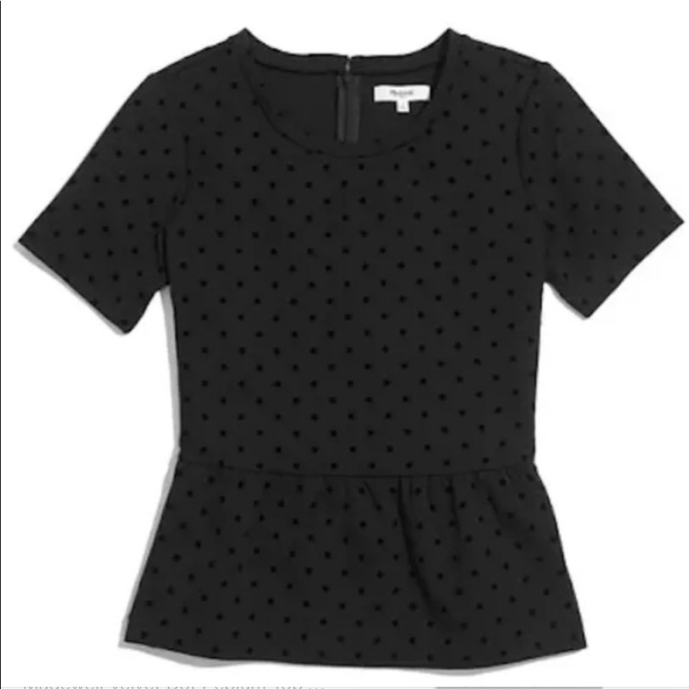 MADEWELL Black Peplum Velvet Polka Dot Top